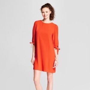 Target Orange Shift Dress With Tie Sleeves NWOT